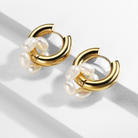 Classique en acier inoxydable rond petit cerceau boucles d'oreilles pour femmes élégant cercle perle boucles d'oreilles or argent couleur bijoux cadeau ► Photo 1/6