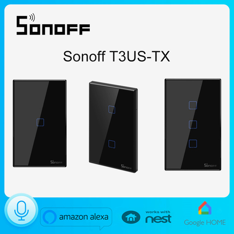 Sonoff – interrupteur mural tactile T3US TX, 1/2/3 gangs, 433Mhz, sans fil, avec télécommande, wi-fi, fonctionne avec Alexa et Google Home Voice ► Photo 1/6