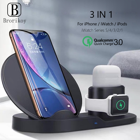 Pour iPhone X XS Max Apple Watch 1 2 3 4 5 Airpods 3 en 1 Station de chargement sans fil chargeurs sans fil rapides socle de bureau ► Photo 1/6