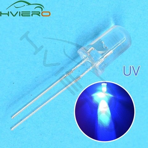 100 pièces 5mm Uv violet Diode ronde 3.0 ~ 3.4V 20MA Led Smd ampoules lumineuses composant électronique Diodes électroluminescentes F5 5mm ampoule lampes ► Photo 1/6