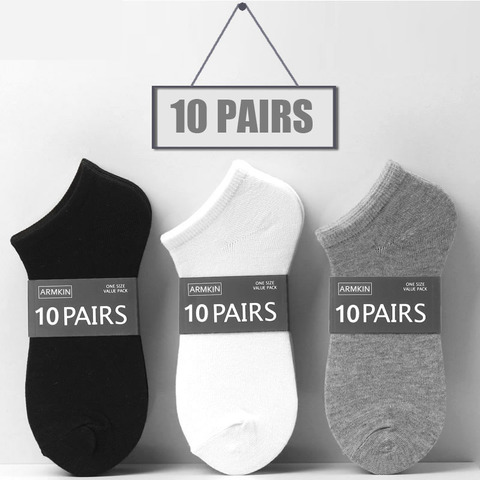 Chaussettes de sport respirantes pour femmes, 10 paires, chaussettes de sport, bateau, confortables, en coton, taille 36-44, blanc et noir, décontracté ► Photo 1/6