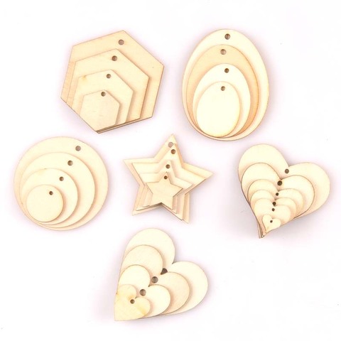 Breloques en bois naturel, pendentif pour décoration de maison, bricolage, embellissement, artisanat de Scrapbooking, 50 pièces, MT2588 ► Photo 1/6