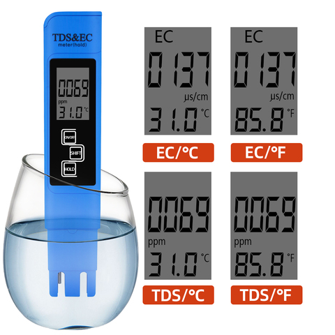 Testeur TDS & EC 3 en 1, outil de mesure de la pureté de l'eau, détecteur de conductivité 0-9990ppm, 15% de réduction ► Photo 1/6