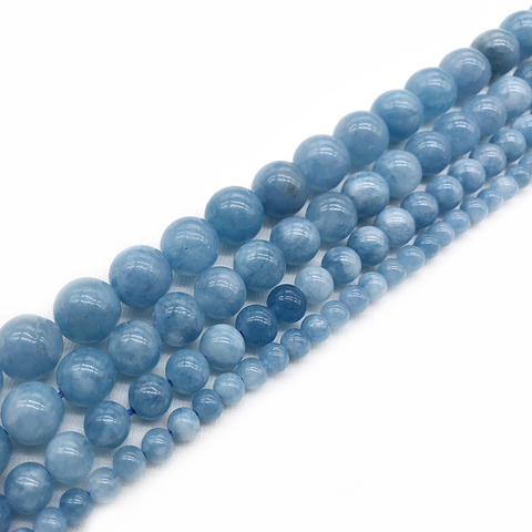 Pierres aigue-marine bleues naturelles, amples, rondes, pour la fabrication de bijoux, colliers, 15 