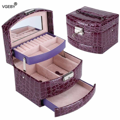 3 couches en cuir bijoux boîtes emballage maquillage organisateur boîte de rangement automatique conteneur Case boîte cadeau femmes cosmétique panier ► Photo 1/6