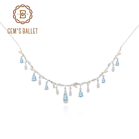 Collier en pierres précieuses en argent Sterling 925, collier avec boutons de fleurs fait à la main, avec une topaze naturelle bleu ciel, pour femmes, bijoux de mariage ► Photo 1/6