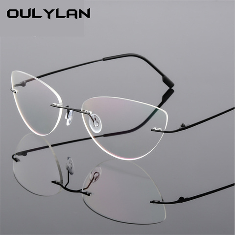 Oulylan-lunettes en alliage de titane pour hommes et femmes, monture en alliage de chat sans bords, ultraléger, monture pour myopie, lunettes optiques ► Photo 1/6