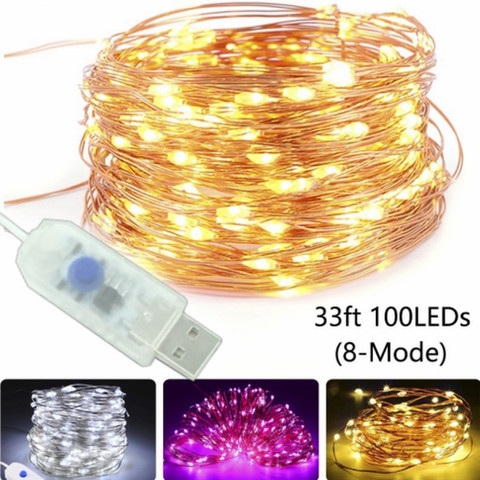 Guirlande lumineuse LED étanche avec câble USB, 5M/10M, lumière féerique de noël, décoration de fête, mariage ► Photo 1/6
