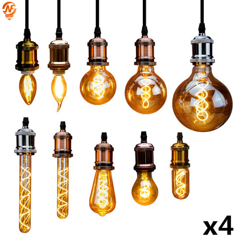 4 pièces/lot rétro Vintage lampes 4W 2200K spirale lumière LED Filament ampoule A60 ST64 G95 G125 éclairage décoratif Dimmable Edison lampe ► Photo 1/6