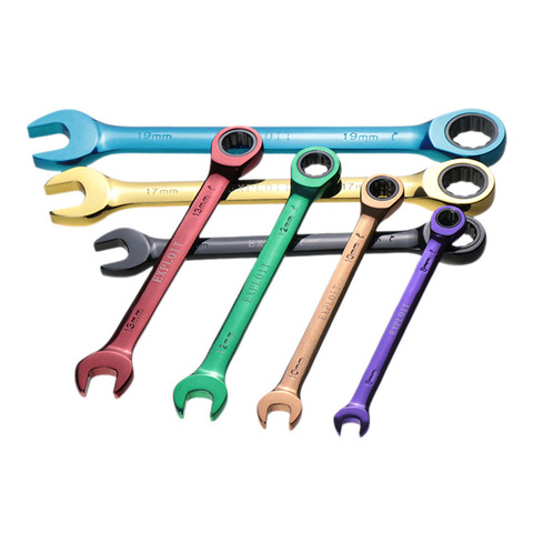 7 pièces couleur clé à cliquet multi-fonction Double usage ouvert mobile clé outils à main ensemble Double extrémité chrome-vanadium acier Std ► Photo 1/5