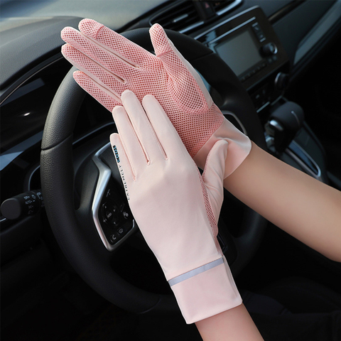 Mode femmes gants été dames Anti-UV crème solaire glace soie mince gants maille respirant peut être ouvert doigt conduite gants ► Photo 1/6