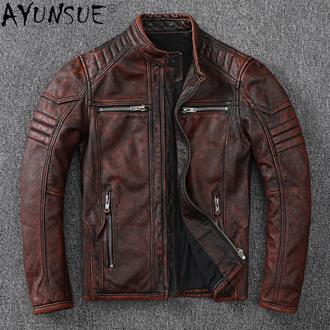 AYUNSUE – veste de moto en cuir de vache véritable pour homme, manteau d'automne rétro, LXR707 ► Photo 1/6
