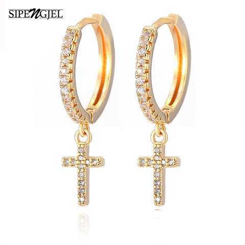 Nouvelle mode mignon croix boucles d'oreilles de qualité supérieure Cz cristal croix cerceau boucles d'oreilles pour les femmes coréen bijoux de mariage ► Photo 1/6