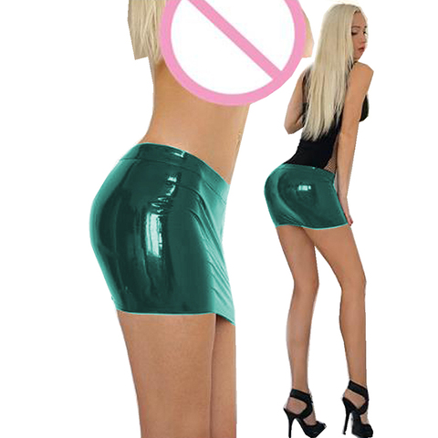 Jupe de Bandage taille basse pour femmes, tenue de danse brillante, en PVC, Mini jupe crayon Sexy, vêtements de boîte de nuit, été, grande taille, S-6XL ► Photo 1/6