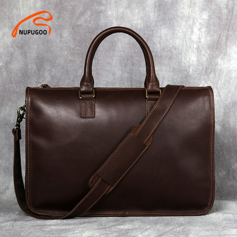 Mallette Vintage en cuir véritable pour hommes, sac à main pour ordinateur portable de 14 pouces, NUPUGOO ► Photo 1/6