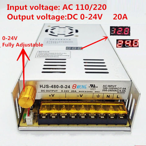 Alimentation électrique réglable 480W 20A 0-24V, tension cc régulée SMPS avec affichage numérique ► Photo 1/5