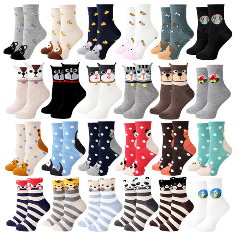 Femmes chaussettes nouveau drôle mignon dessin animé Animal chat chien perroquet nouveauté Harajuku Kawaii heureux Art chaussettes coton mode Harajuku chaussettes ► Photo 1/6