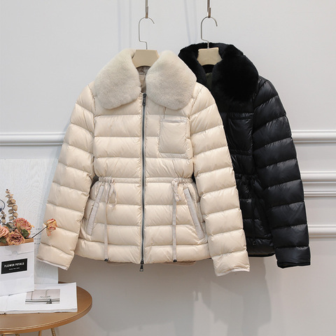 Veste en duvet de canard blanc 90% Ultra légère pour femme, manteau en fourrure de lapin naturel, parka de luxe mince avec ceinture à nouer, hiver ► Photo 1/6