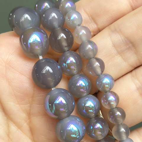 Pierre naturelle, Agates Labradorite grises, perles rondes, grosses, pour Bracelet boucles d'oreilles, fabrication en bijoux à bricoler soi-même, 15 pouces, 6, 8, 10mm ► Photo 1/6