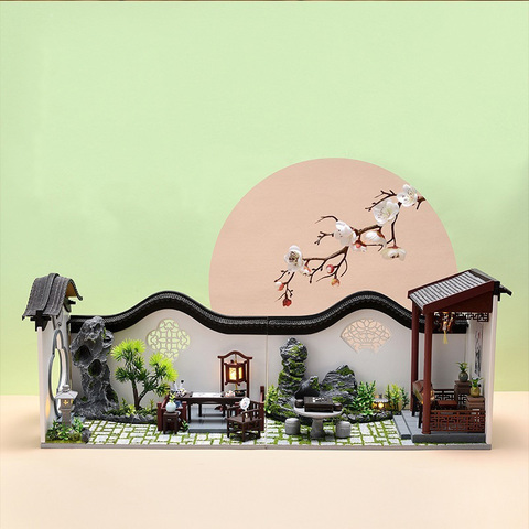 Bricolage Style chinois Architecture cour en bois maison de poupée Miniature avec meubles maisons de poupée assembler jouets enfants cadeau de noël ► Photo 1/5