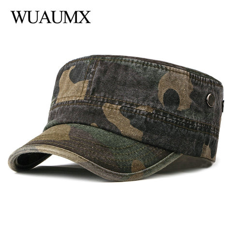 Wuaumx-chapeaux militaires Camouflage Vintage pour hommes et femmes, casquette de Baseball, dessus plat, printemps été, casquette de marin, pour l'extérieur lavée ► Photo 1/6