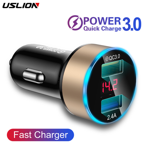 USLION – chargeur de voiture rapide pour téléphone portable, adaptateur universel double Usb pour iPhone 11 Pro Max Mini adaptateur pour Xiaomi Samsung ► Photo 1/6