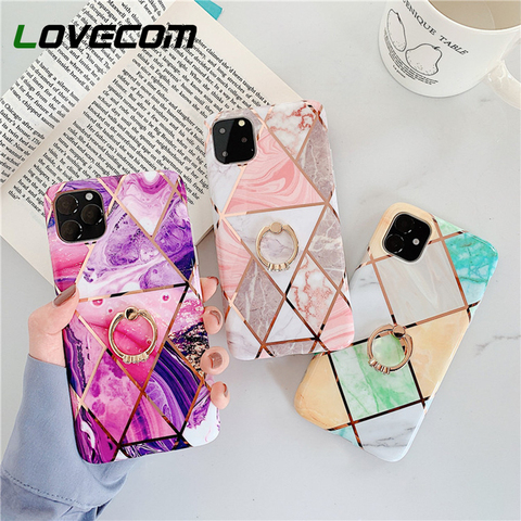 Coque souple avec anneau de support pour iPhone, compatible modèles 12 Mini 12 11 Pro Max XR X XS Max 7 8 Plus ► Photo 1/6