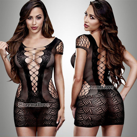 Sexi – robe de nuit en résille pour femmes, vêtement de club, moulant, Sexy, érotique, Transparent, mi-longue ► Photo 1/6