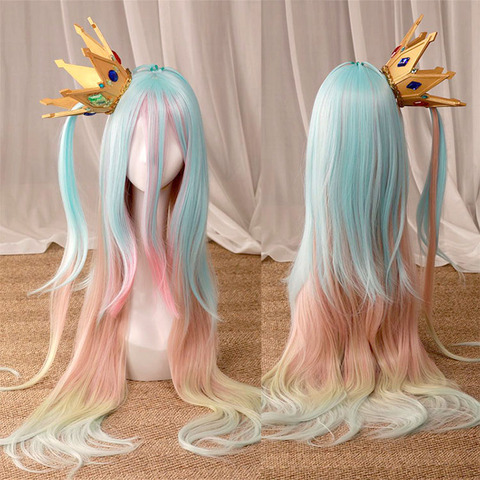 Pas de jeu pas de vie Shiro perruque longue couleur mélangée perruques droites Sora Cosplay perruque courte violet rouge perruque couronne accessoire de coiffure ► Photo 1/6