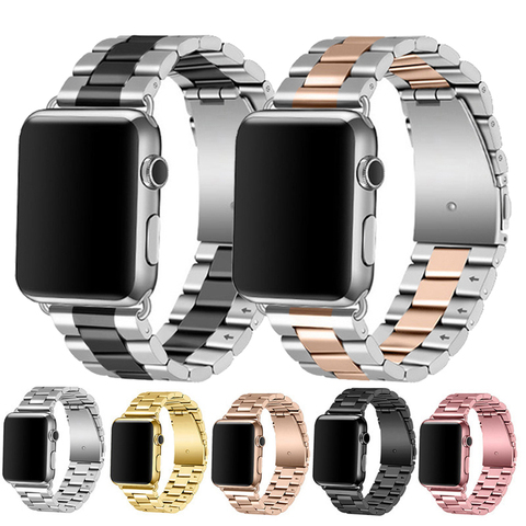 Bracelet en métal pour Apple Watch, 44MM 40MM 4 5 6, Bracelet à maillons en acier inoxydable pour iWatch série 3 2 1 42mm 38mm, accessoires ► Photo 1/6