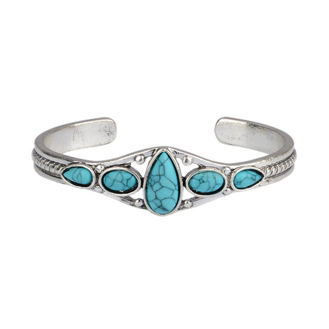 Bracelet en pierre naturelle, Style bohémien, couleur argent turquoise, bijoux Vintage pour femmes, accessoire de poignet indien, B5O664 ► Photo 1/6