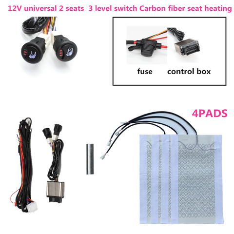 Housses de siège universelles en Fiber de carbone, 4 pièces, 12V, 3 niveaux d'interrupteur circulaire, pour chauffage de voiture, en hiver ► Photo 1/6