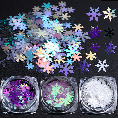 1 boîte holographique noël flocons de neige ongles paillettes flocons 3D Nail Art paillettes Laser AB argent Paillette manucure décorations SADX/XX ► Photo 1/6