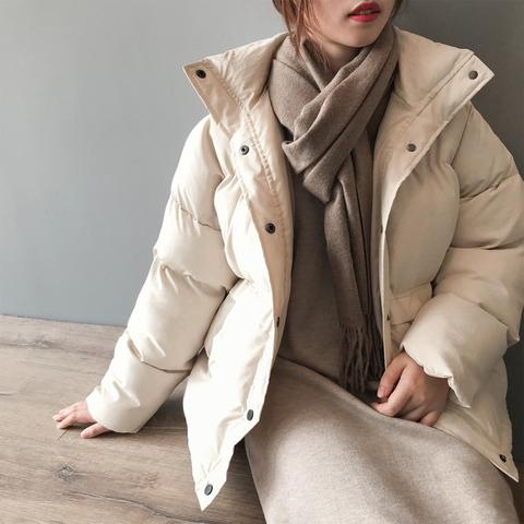 2022 hiver veste Femme décontracté Polyester simple boutonnage rembourré manteau chaud Femme Parkas noir Style coréen automne vêtements ► Photo 1/6