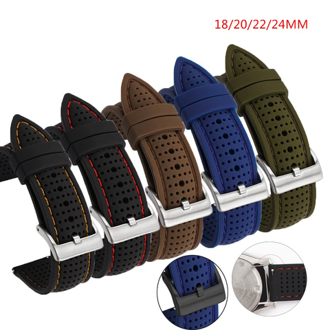 Bracelet de montre intelligent en Silicone, 18mm, 20mm, 20mm, 24mm, pour Huawei, Samsung, Sport, caoutchouc souple, accessoires ► Photo 1/6
