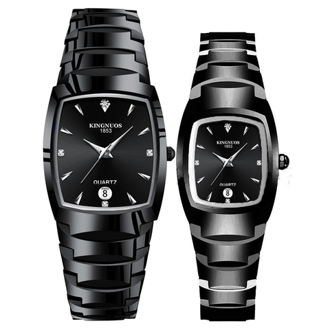 Montres Couple à Quartz, tendance, Bracelet décoratif, couleur acier tungstène, carré, paire d'heures, décontracté ► Photo 1/6