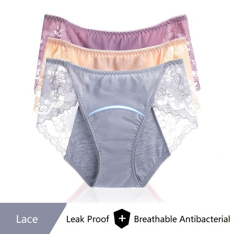 Culotte menstruelle imperméable pour femme, sous-vêtement physiologique, grande taille, en coton, taille haute, dentelle, chaud ► Photo 1/6