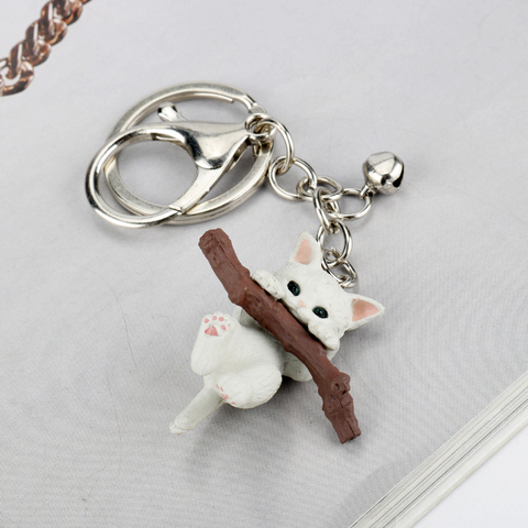 Mignon Animal chat porte-clés chat vilain avec branche jouer pendentif porte-clés femmes sac clés suspendus accessoires ► Photo 1/6