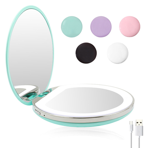 5 couleurs 3/10X grossissant éclairé maquillage miroir lumière Mini rond Portable LED maquillage miroir détection USB rechargeable maquillage miroir ► Photo 1/6