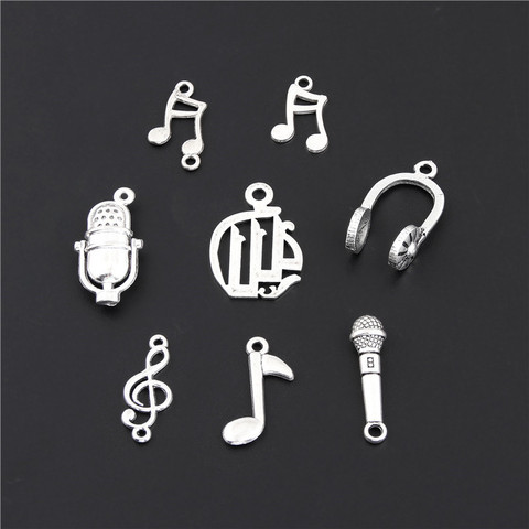 Breloques pour casque de musique, mélange de couleurs argentées, casque, Microphone, pendentif de musiciens, fabrication de bijoux DIY, accessoire M174, 16 pièces ► Photo 1/3