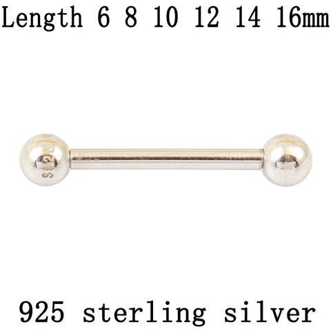 925 argent sterling corps bijoux barbell pur S925 16G mamelon anneau langue anneau sourcil ongles langue corps piercing une pièce ► Photo 1/6