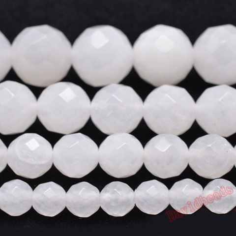 Pierre naturelle à facettes en jade blanc, prix d'usine, perles amples 4 6 8 10 12MM, taille au choix pour la fabrication de bijoux ► Photo 1/1