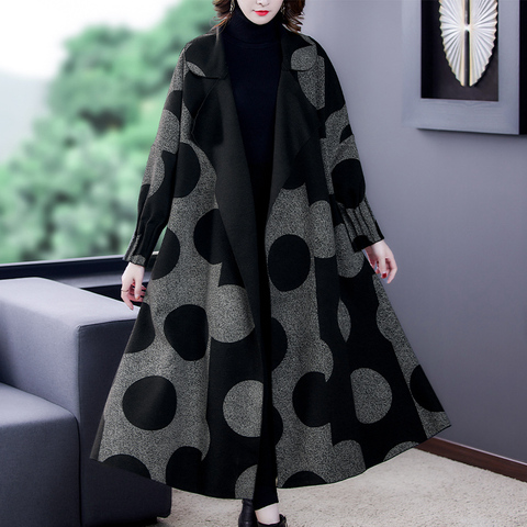 Manteau à revers mi-long en cachemire, grande taille, mode automne et hiver 2022, manteau à revers, ample, manchette, feuille de lotus ► Photo 1/6