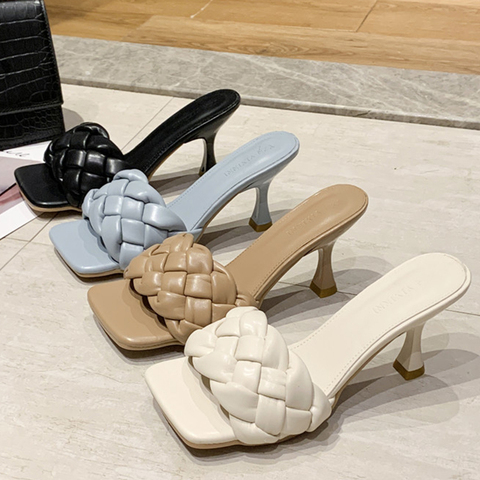 Mules de luxe pour femmes, talons de 7cm, pompes de fétiche, tissage individuel, chaussons de loisirs bleus de bureau, pantoufles de bal pour dames, chaussures pour femmes ► Photo 1/6