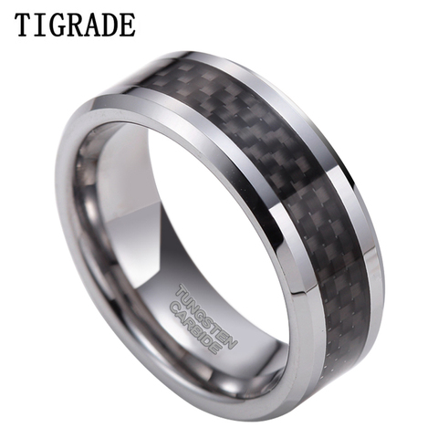 Bague noire en Fiber de carbone pour hommes et femmes, anneau de fiançailles en carbure de tungstène, bracelet de mariage, bijoux de marque, nouvelle collection, 6/8mm ► Photo 1/6