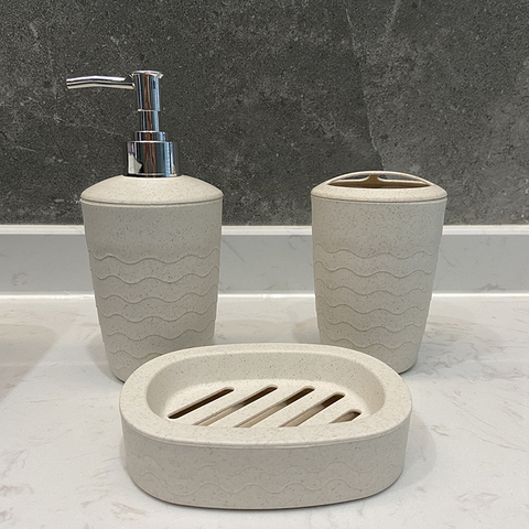 Distributeur de savon en paille de blé 3 pièces/ensemble, boîte porte-brosse à dents, accessoires de salle de bain ► Photo 1/6