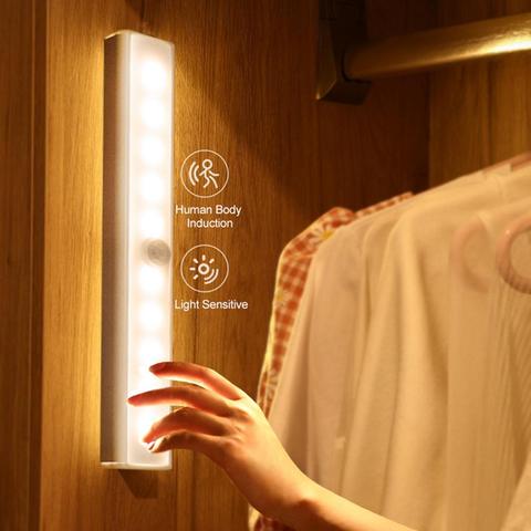 LED veilleuse capteur de mouvement sans fil nuit lampe détecteur chambre mur lumières décoratives escalier placard salle allée éclairage ► Photo 1/6