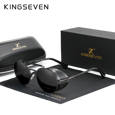 KINGSEVEN-lunettes de soleil rondes polarisées Steampunk, rétro, Style Vintage pour hommes et femmes ► Photo 1/4