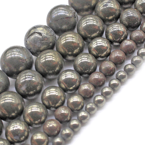 Perles rondes en Pyrite naturelles pour la fabrication de bijoux, 15 pouces, taille au choix 4, 6, 8, 10, 12MM ► Photo 1/6