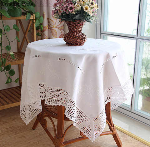 Nappe de salle à manger américaine en dentelle blanche brodée à la main, en coton, couverture de Table pour réfrigérateur et TV ► Photo 1/5